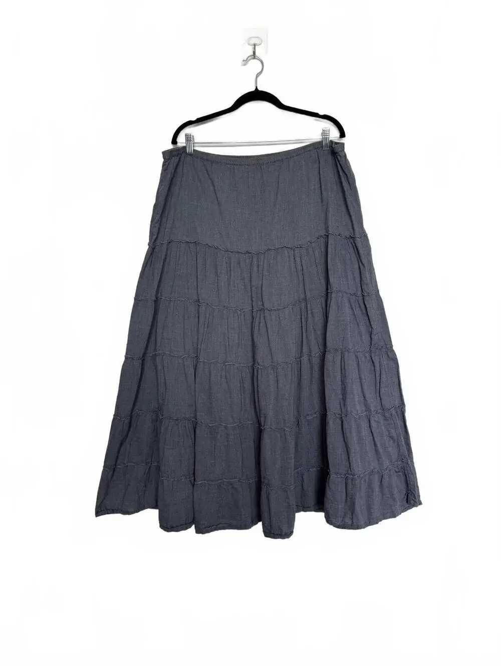 Denim Tiered Peasant Cotton Skirt Size L - Picture 1 of 5
